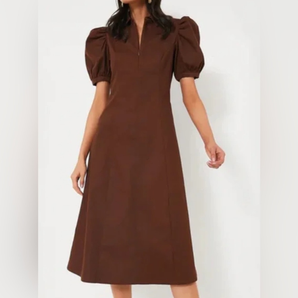 hyacinth house chocolate front zip denim midi dress